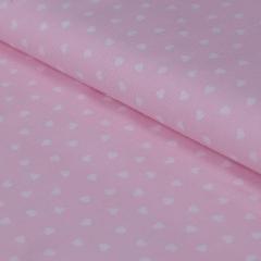 Tessuto rigatino rosa con piccoli  cuori bianchi Stafil cm 150 x 50