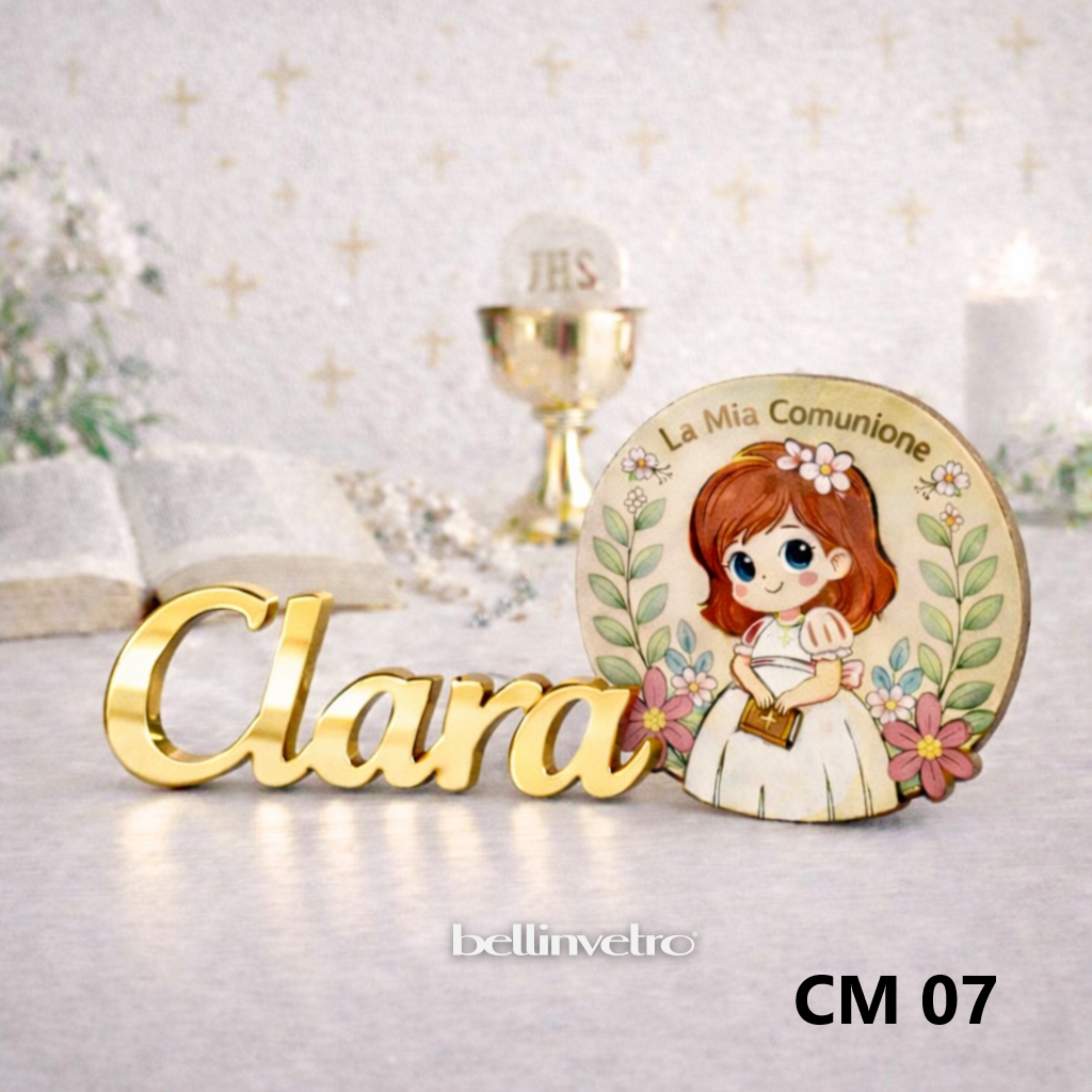 Nomi personalizzati in PLEXIGLASS SPECCHIATO con personaggio tema Cominione BELLINVETRO VR-UV 1453