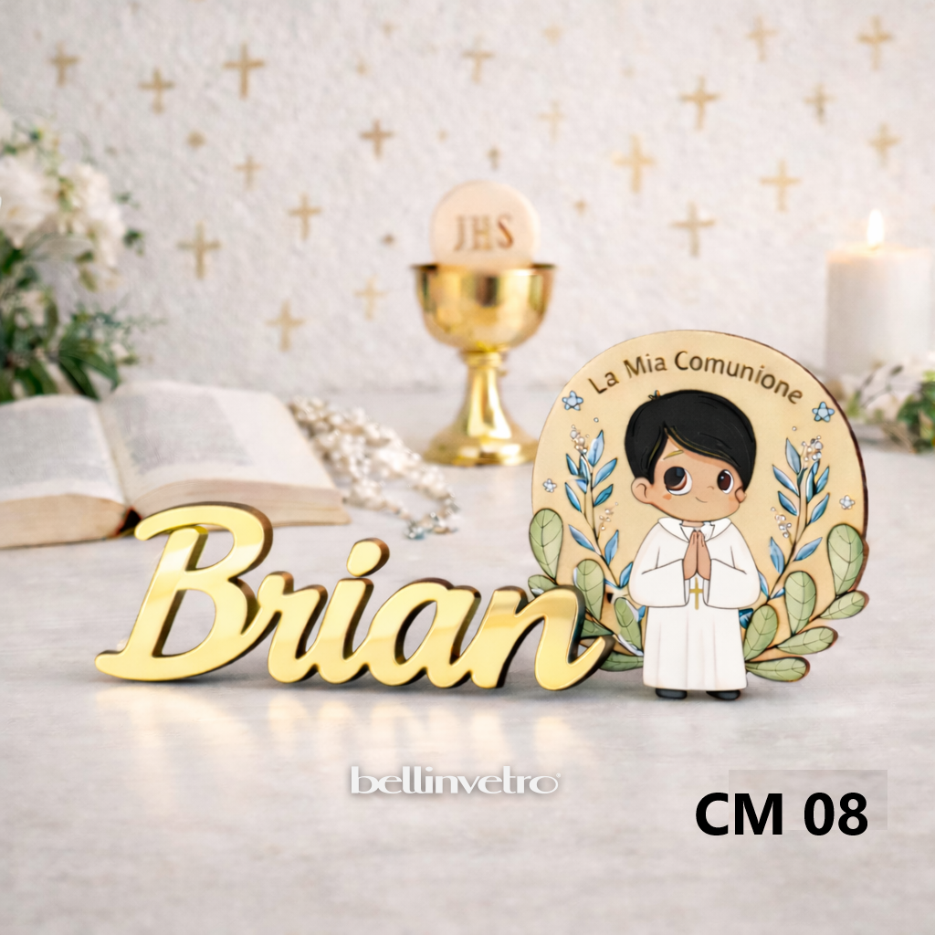 Nomi personalizzati in PLEXIGLASS SPECCHIATO con personaggio tema Cominione BELLINVETRO VR-UV 1453