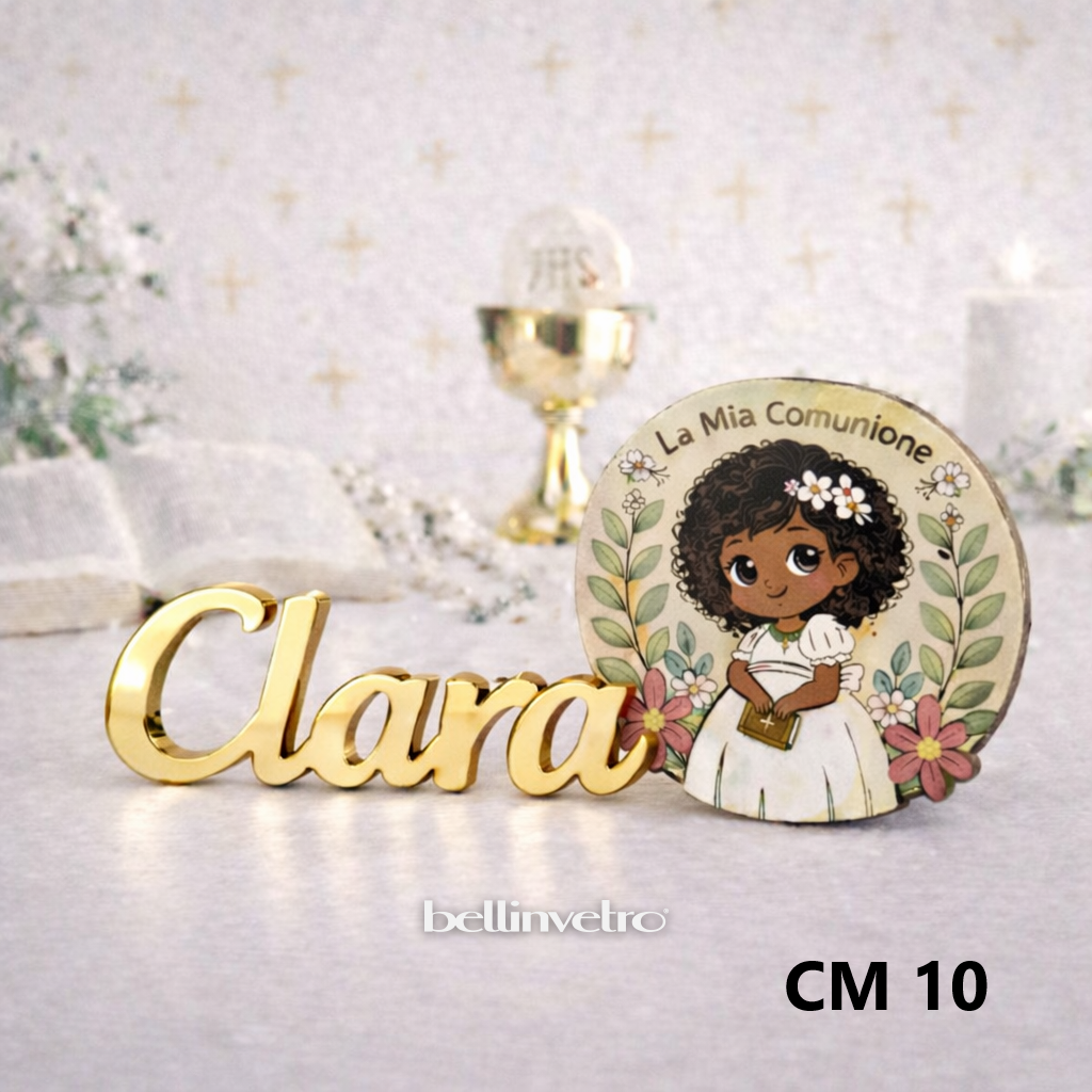 Nomi personalizzati in PLEXIGLASS SPECCHIATO con personaggio tema Cominione BELLINVETRO VR-UV 1453