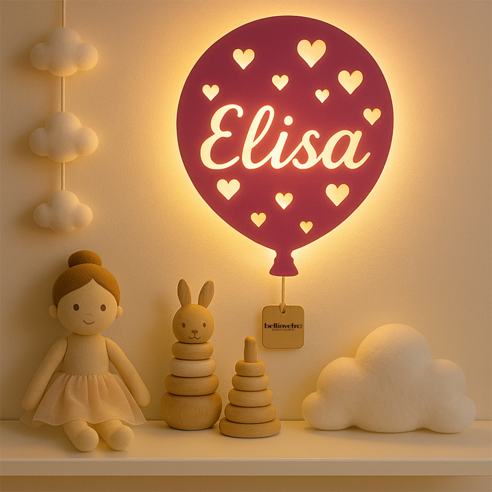 Lampada LED Palloncino a parete  in legno colorato con nome personalizzato BELLINVETRO VR 1216