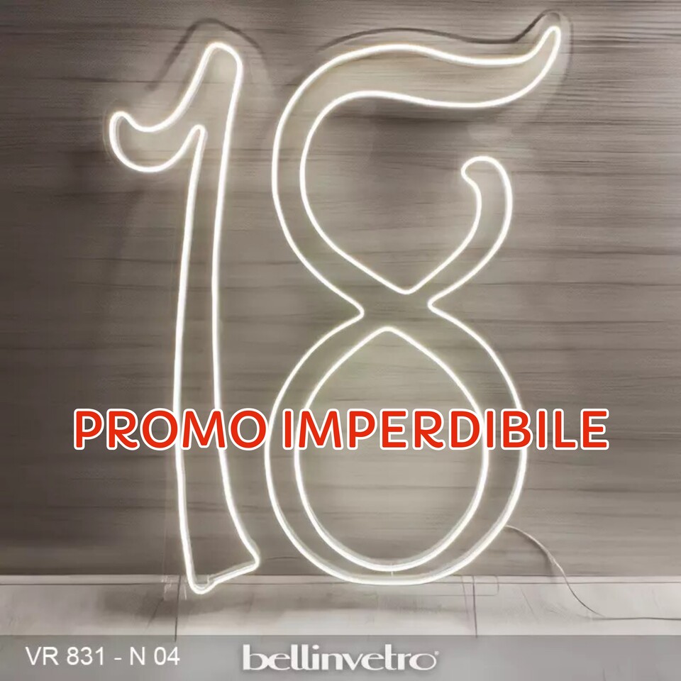 Numero 18 neon led monocolore da parete | d'appoggio BELLINVETRO VR 831