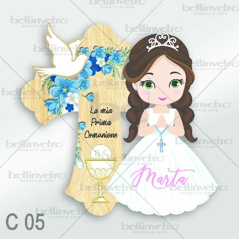 Bomboniera in legno comunione bimbo/bimba con croce BELLINVETRO VR-UV 440