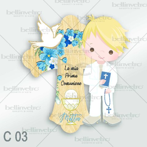 Bomboniera in legno comunione bimbo/bimba con croce BELLINVETRO VR-UV 440