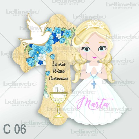 Bomboniera in legno comunione bimbo/bimba con croce BELLINVETRO VR-UV 440