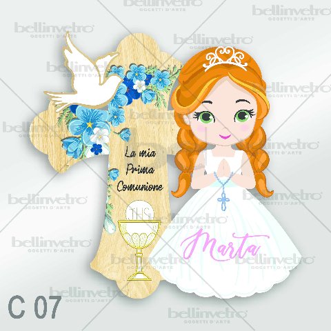 Bomboniera in legno comunione bimbo/bimba con croce BELLINVETRO VR-UV 440