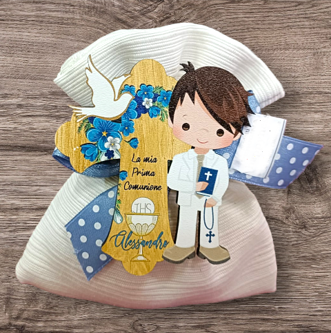 Bomboniera in legno comunione bimbo/bimba con croce BELLINVETRO VR-UV 440