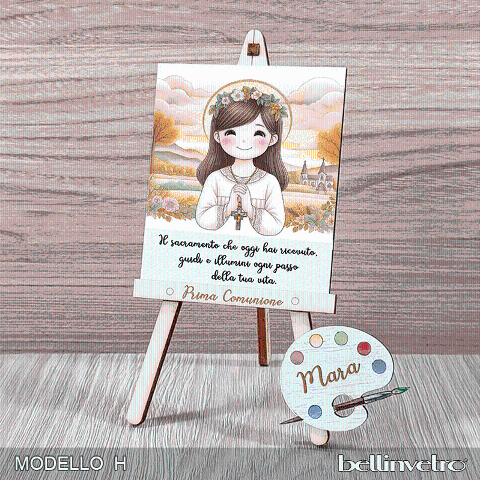 Cavalletti con quadretti | tele con tavolozze in legno per comunione bimbo bimba BELLINVETRO VR-UV 1204