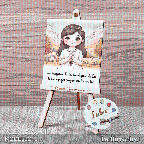 Cavalletti con quadretti | tele con tavolozze in legno per comunione bimbo bimba BELLINVETRO VR-UV 1204