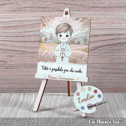 Cavalletti con quadretti | tele con tavolozze in legno per comunione bimbo bimba BELLINVETRO VR-UV 1204