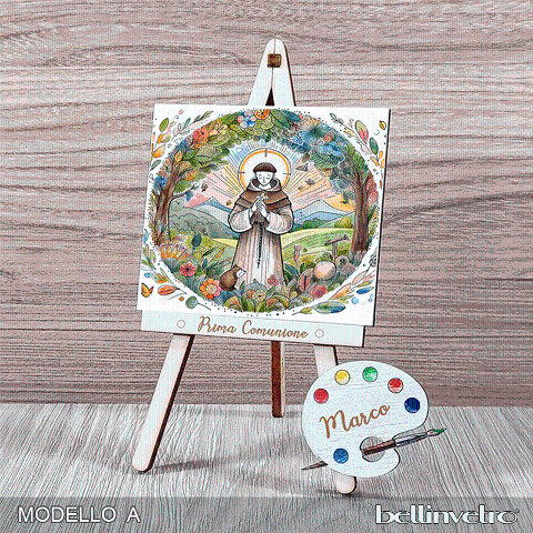 Cavalletti con quadretti | tele con tavolozze in legno per comunione bimbo bimba BELLINVETRO VR-UV 1204