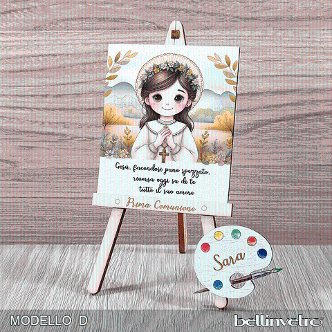 Cavalletti con quadretti | tele con tavolozze in legno per comunione bimbo bimba BELLINVETRO VR-UV 1204