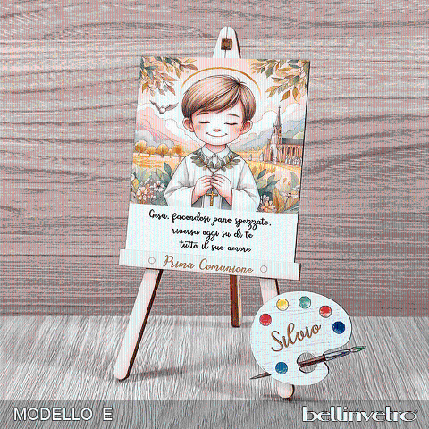 Cavalletti con quadretti | tele con tavolozze in legno per comunione bimbo bimba BELLINVETRO VR-UV 1204