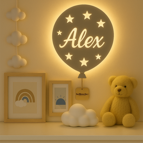Lampada LED Palloncino a parete  in legno colorato con nome personalizzato BELLINVETRO VR 1216
