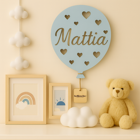 Lampada LED Palloncino a parete  in legno colorato con nome personalizzato BELLINVETRO VR 1216