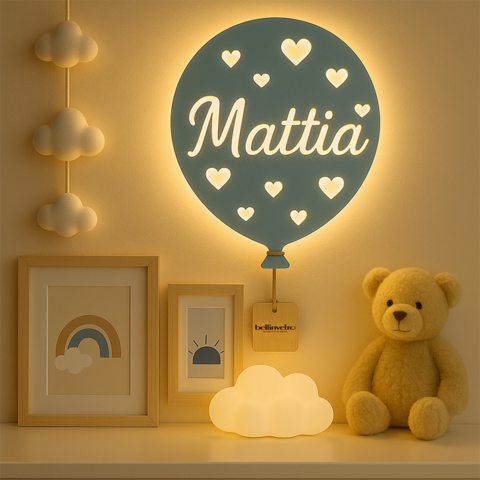 Lampada LED Palloncino a parete  in legno colorato con nome personalizzato BELLINVETRO VR 1216