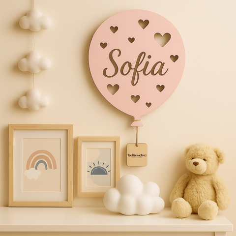 Lampada LED Palloncino a parete  in legno colorato con nome personalizzato BELLINVETRO VR 1216