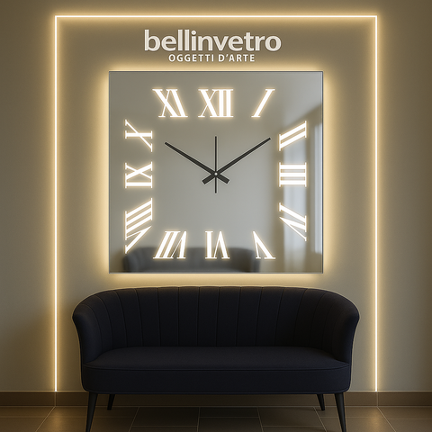 Orologio da parete a specchio retroilluminato a led con numeri incisi BELLINVETRO VR 848