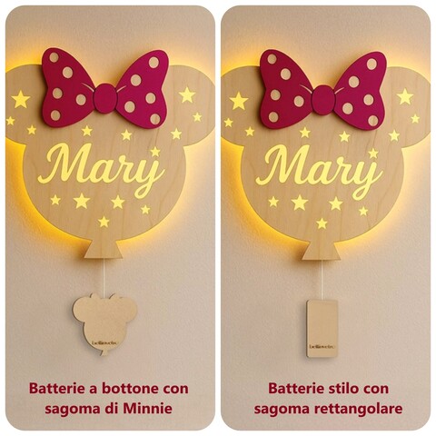 Lampada Minnie a parete in legno con nome personalizzato BELLINVETRO VR 1427