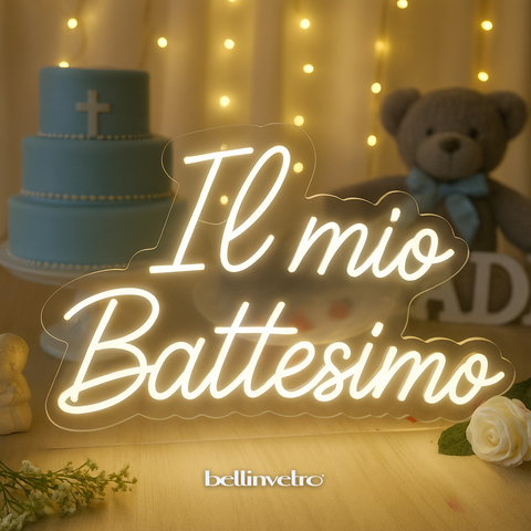 Scritta neon LED INCASSATO - Il mio Battesimo monocolore da parete BELLINVETRO VR 1467