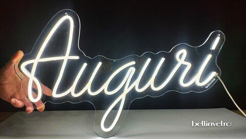 Scritta neon - Auguri monocolore o RGB da parete BELLINVETRO VR 1249