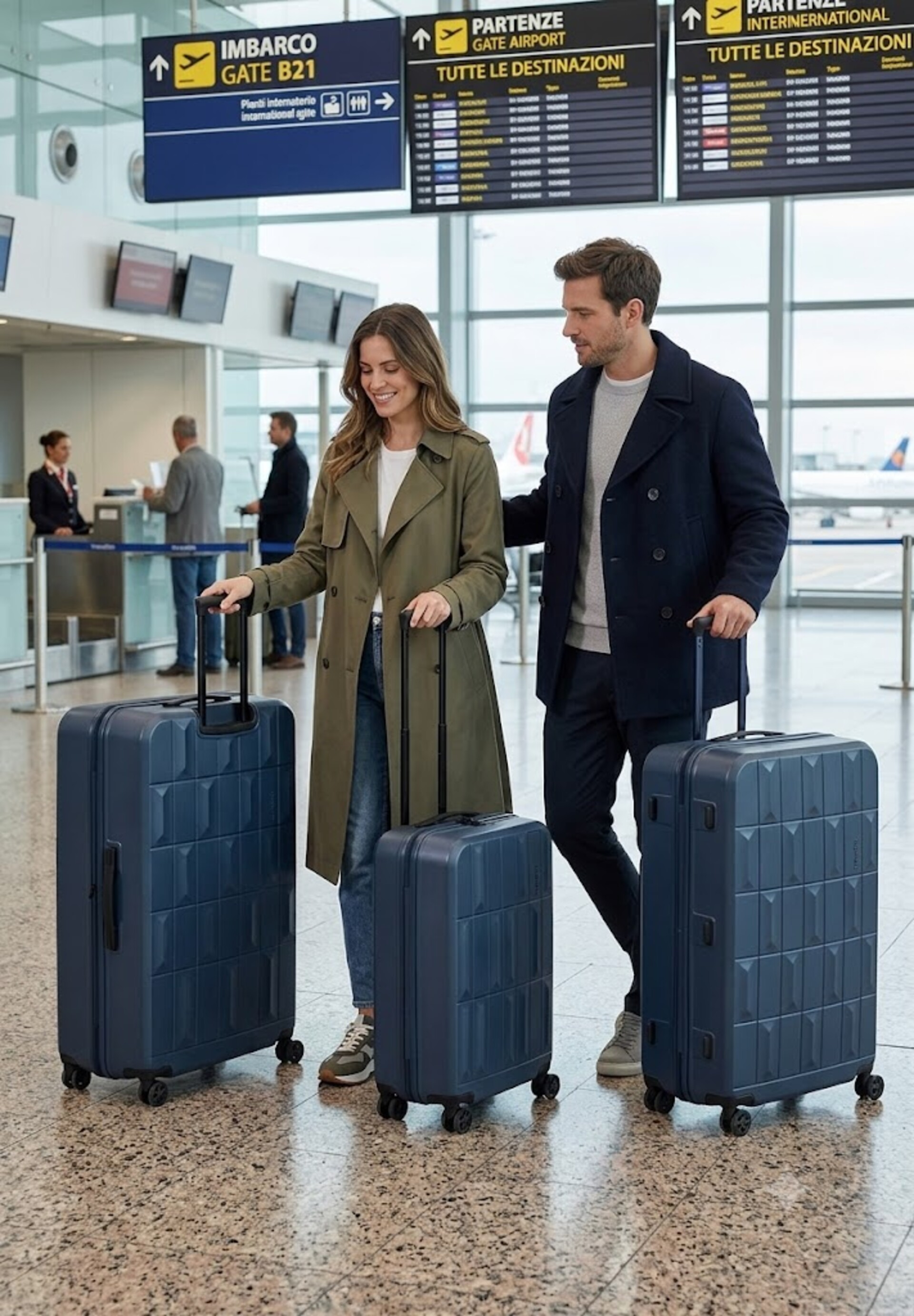 Set 3 trolley grande - medio - cabina Espandibile BLU TRAVELITE Linea Pannello