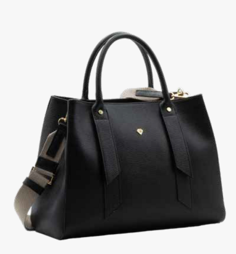 BORSA A MANO IN PELLE CON TRACOLLA NERA Caleidos linea pelle
