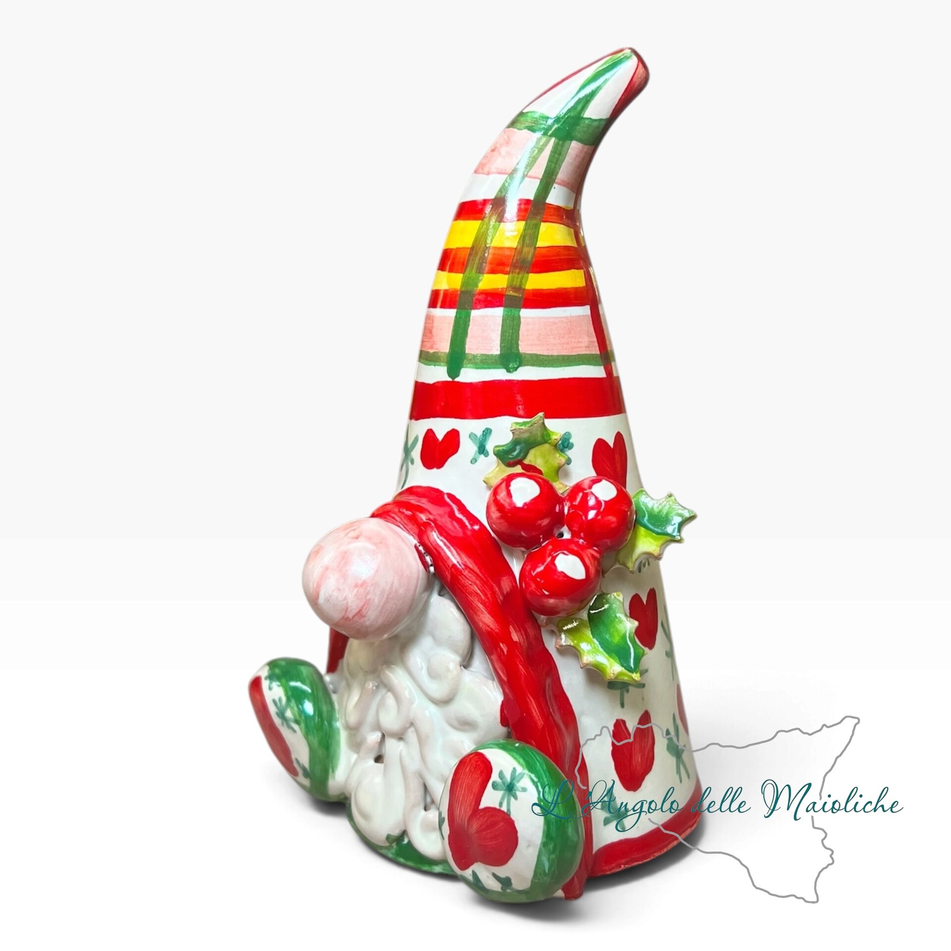 Gnomo Natalizio da appoggio in ceramica siciliana Produzione artigianale di Caltagirone h.16cm