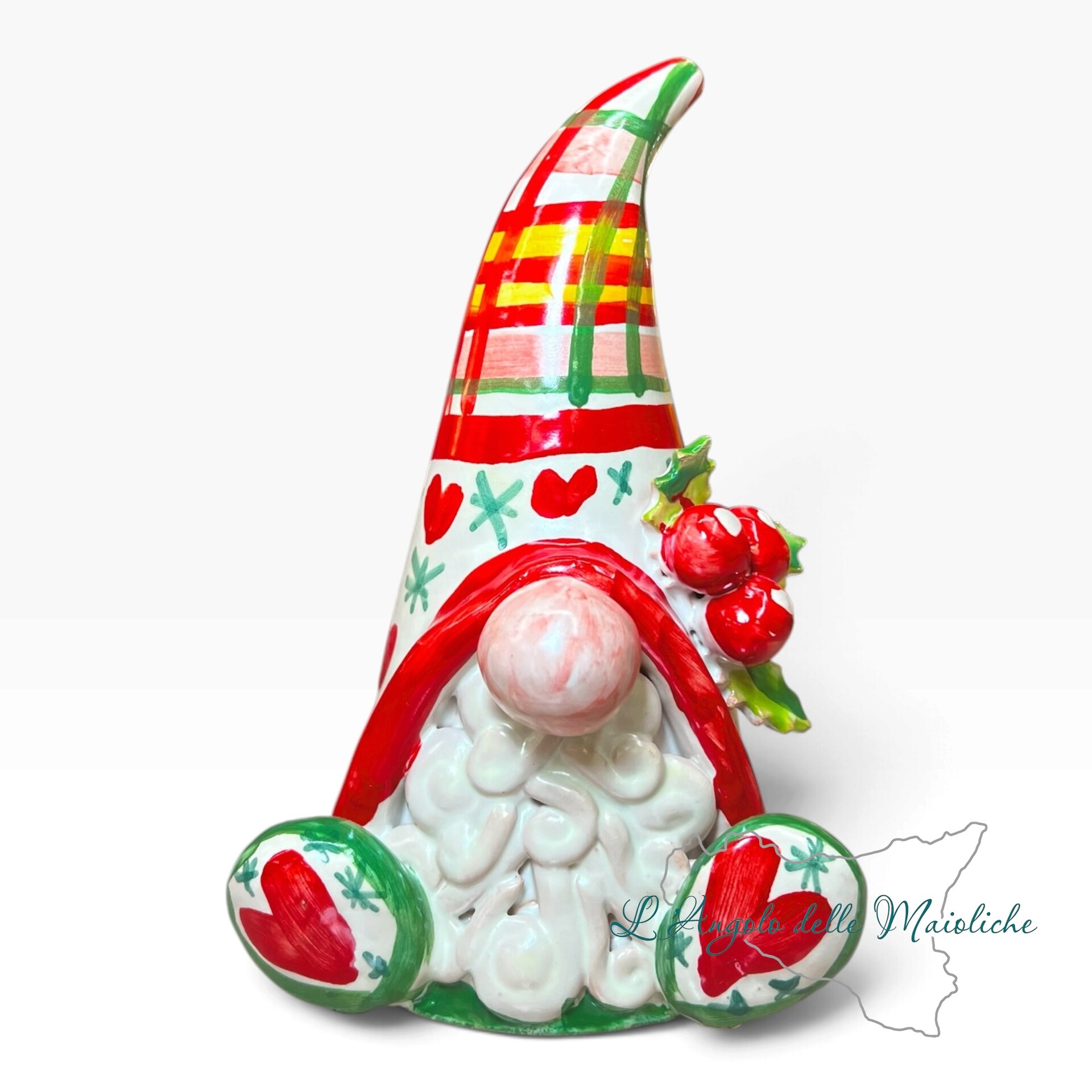 Gnomo Natalizio da appoggio in ceramica siciliana Produzione artigianale di Caltagirone h.16cm