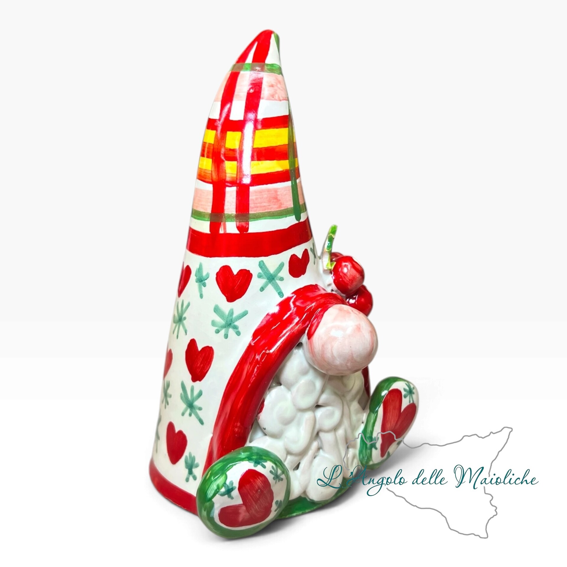 Gnomo Natalizio da appoggio in ceramica siciliana Produzione artigianale di Caltagirone h.16cm