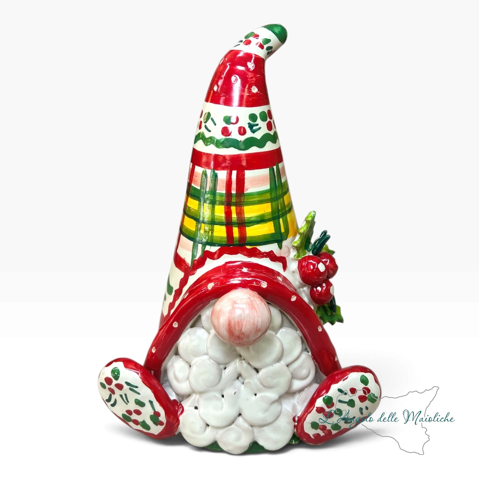 Gnomo Natalizio da appoggio in ceramica siciliana Produzione artigianale di Caltagirone h.22cm