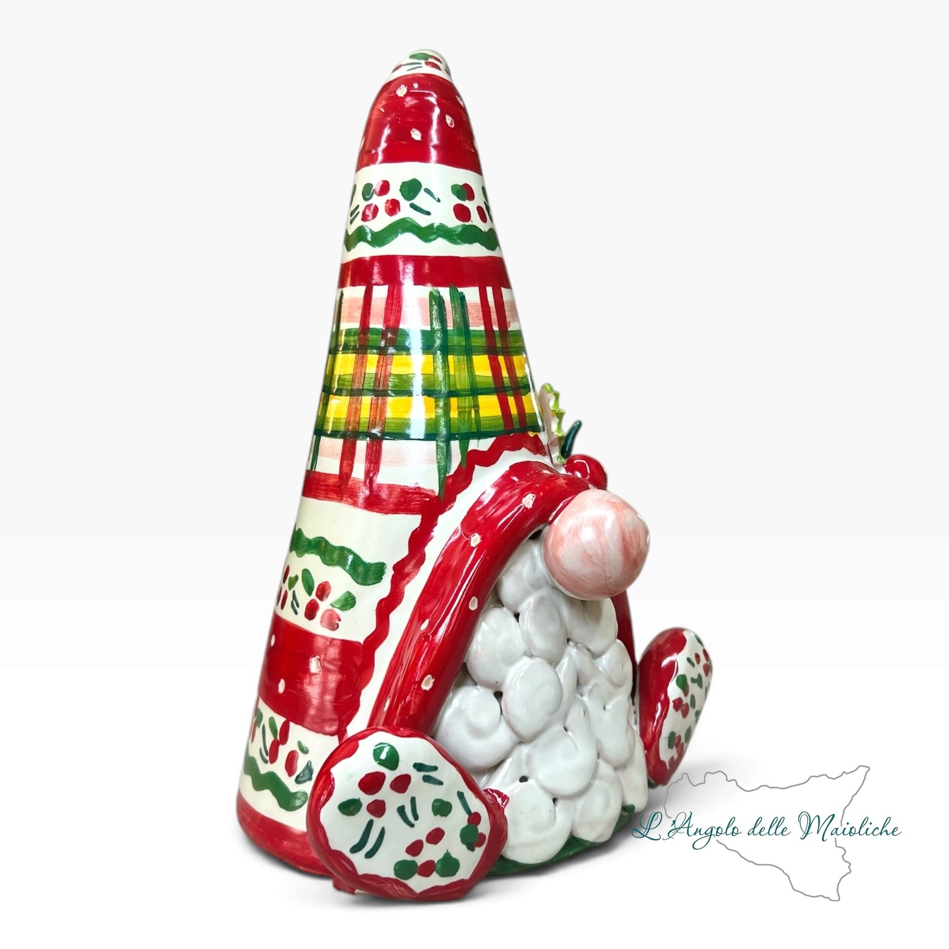 Gnomo Natalizio da appoggio in ceramica siciliana Produzione artigianale di Caltagirone h.22cm