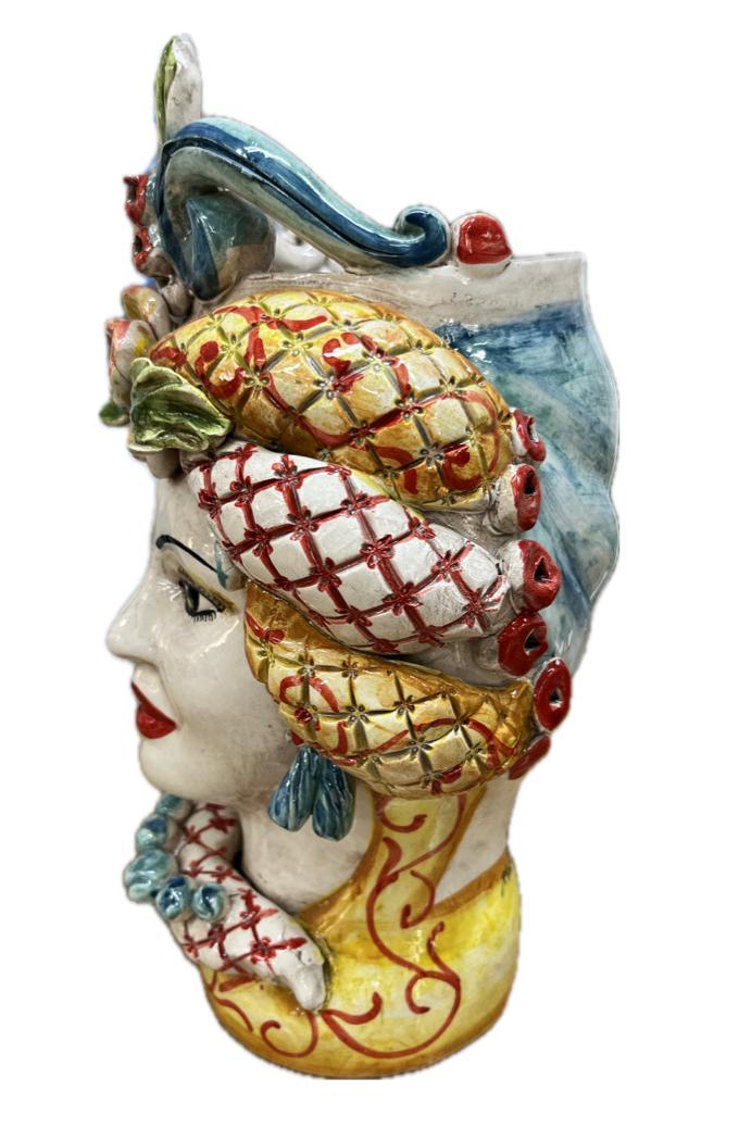 Teste di Moro con corona e turbante decoro siciliano Produzione artigianale di Caltagirone H 30cm