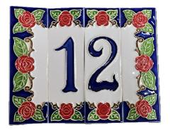 Numeri civici decorati a mano Ceramica siciliana con rosa rossa