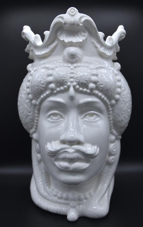 Coppia Teste di moro Emiro moderne bianche monocolore Produzione artigianale di Caltagirone h.25 cm