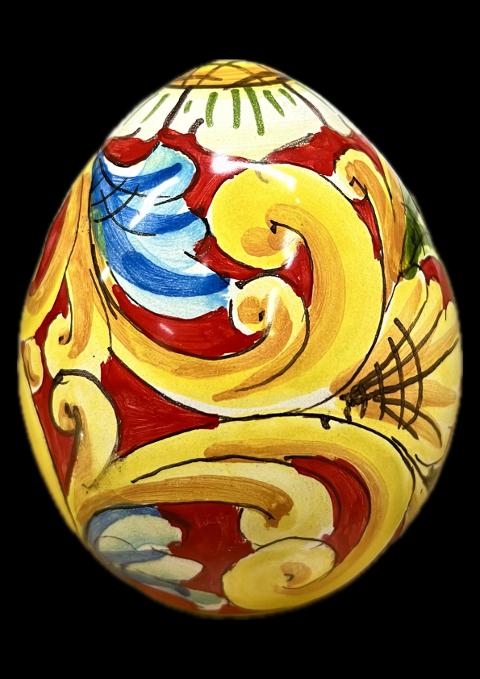Uovo in ceramica siciliana decoro barocco floreale Produzione artigianale Santo Stefano di Camastra h.12cm