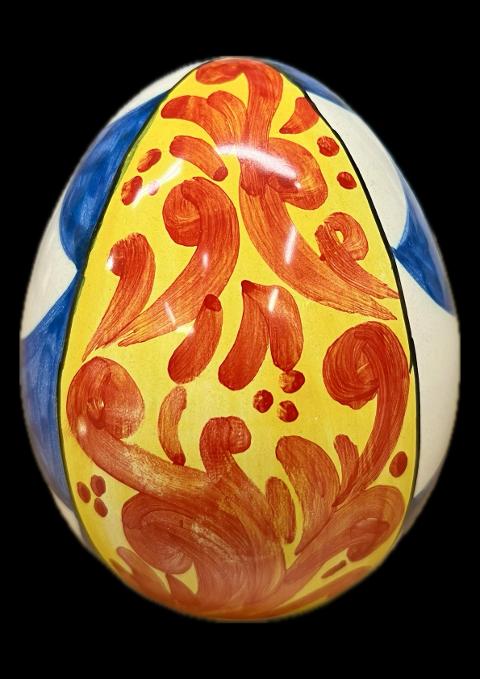 Uovo in ceramica decoro carretto siciliano Produzione artigianale Santo Stefano di Camastra h.12cm
