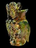 Gufo in ceramica siciliana decorata colore verde e giallo Produzione artigianale Santo Stefano di Camastra h.30cm