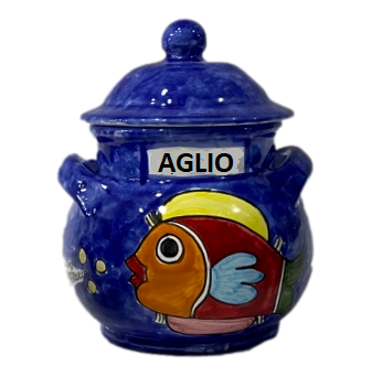 Barattolo pentolino in ceramica pesci blu in 2 misure Nino Parrucca