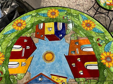 Tavolo tondo 90 - Casette con Girasoli Nino Parrucca