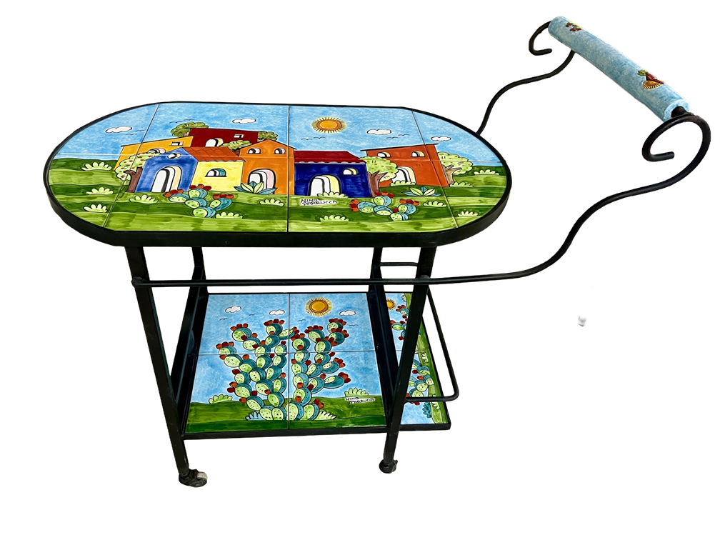 Carrello Bar - casette con pale di fichi Nino Parrucca in ferro e ceramica
