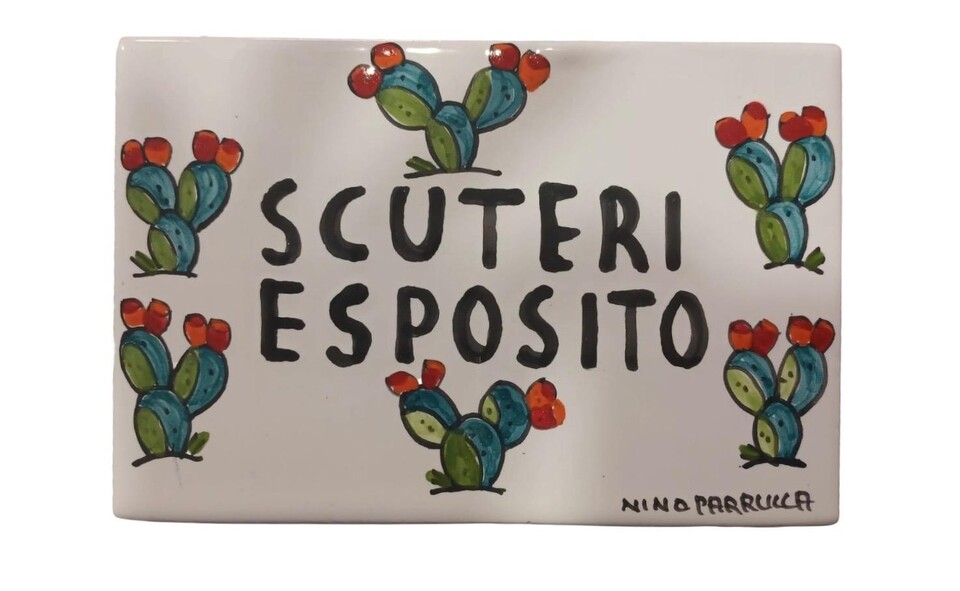 Piastrella personalizzata in ceramica decoro Pale di fichi fondo bianco Nino Parrucca