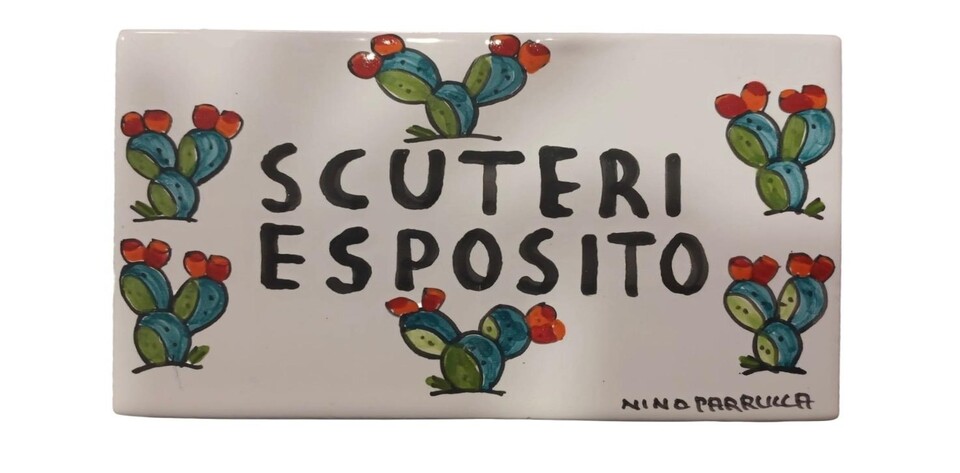 Piastrella personalizzata in ceramica decoro Pale di fichi fondo bianco Nino Parrucca
