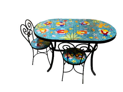 Tavolo Ovale cm.162x82 - Fondale Marino (verde smeraldo) Nino Parrucca in ferro e ceramica