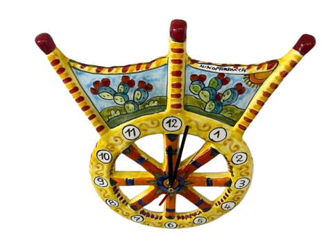 Orologio a sponda di carretto siciliano Nino Parrucca in ceramica
