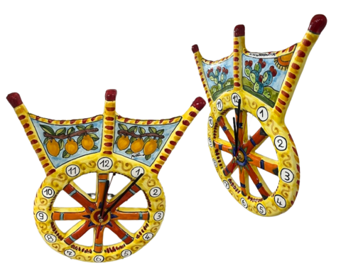 Orologio a sponda di carretto siciliano Nino Parrucca in ceramica