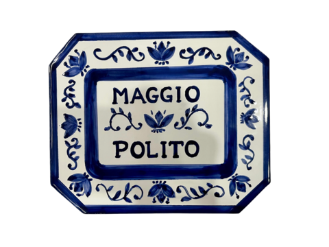 Piastrella cognomi ottogonale - stile antico fiori blu Nino Parrucca in ceramica