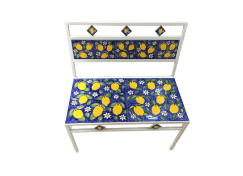 Panchina 2 Posti - Limoni e margherite Nino Parrucca in ferro e ceramica