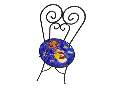Sedia Rotonda d.cm.39 - Fondale marino blu Nino Parrucca in ferro e ceramica