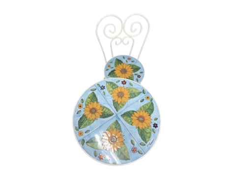 Sedia Rotonda D. 39 cm - Girasoli fondo celeste - bianco o nero Nino Parrucca in ferro e ceramica